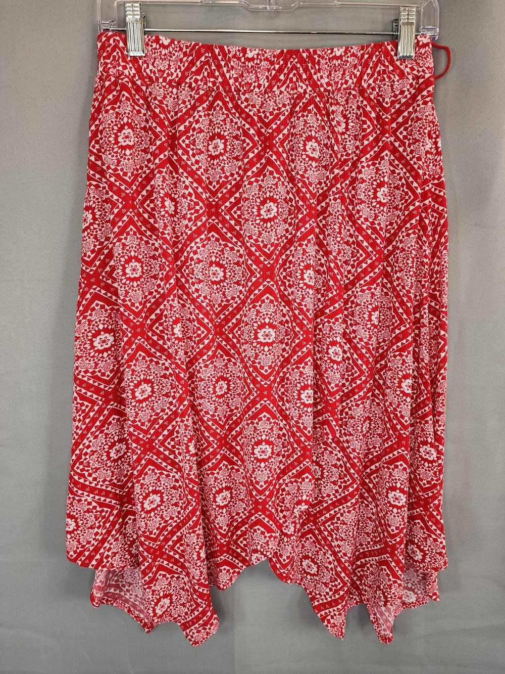 Faded Glory Red and White Asymmetrical Printed Skirt